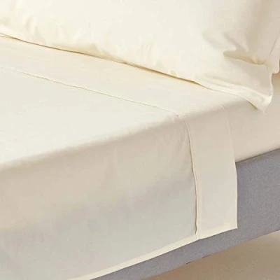 Image of HOMESCAPES Cream Pure Egyptian Cotton Flat Sheet Single 200 TC 400 Thread Count Equivalent Bed