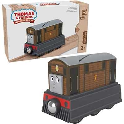 Image of Thomas &amp; Friends Wooden Railway Toy Train Toby Push Along Wood Engine for Toddlers Preschool Kids Ages 2+ Years (Amazon Exclusive)