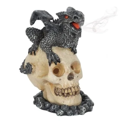 Image of Incense Cone Burner Black Dragon &amp; Skull By Ann Stokes H11cm X W7cm D10cm pack of 1
