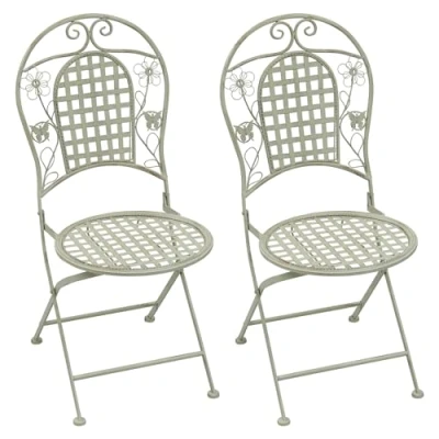 Image of Maribelle White Round Metal Floral Designed Folding Outdoor Garden Patio Chairs X 2