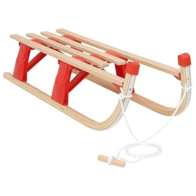 Image of vidaXL Solid Wood Folding Sledge Outdoor Playset Toy Wooden Snow Sleigh Toboggan Sled Scooter Foldable 110 cm