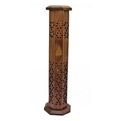 Image of Puckator Newquay Bonsai Sheesham Wood Tower Burner Thai Buddha Incense Stick Holder, Mixed, Height 31cm Base 7.5 x 7.5cm