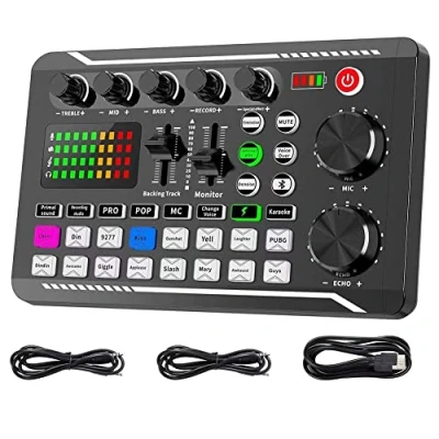 Image of Qwertfeet Audio Mixer, Live Sound Card and Interface with DJ Mixer Effects Changer, Podcast Production Studio