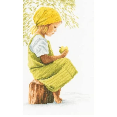 Image of Lanarte Counted Cross Stitch Kit: Girl with Apple (Aida,W), NA, 20 x 30cm