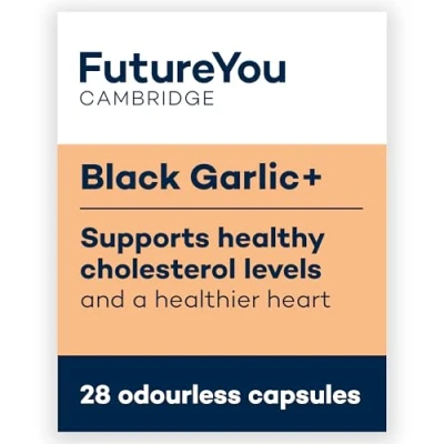 Image of FutureYou Black Garlic+ (28 Odourless Garlic Capsules). Oil Heart Health Supplements. Capsules High Strength for Healthy Cholesterol Genuine Cambridge Supplements