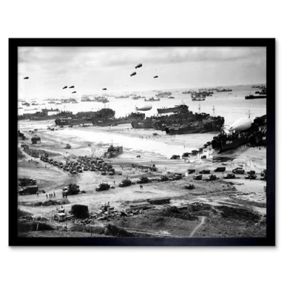 Image of WWII War Us Landing Ships Omaha Beach D day 1944 Photo Art Print Framed Poster Wall Decor 12x16 inch