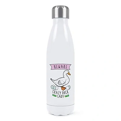 Image of Beware Crazy Duck Lady Double Wall Water Bottle Insulated Stainless Steel Sports Drinks 500ml White