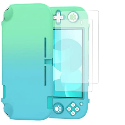 Image of TiMOVO Case Compatible with Nintendo Switch Lite 2 Screen Protectors &amp; 4 Joystick Caps, Shock Proof Protective Cover Accessories, Blue + Green