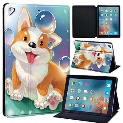 Image of Leather slim lightweight Stand Cover Case for Apple New iPad 9.7 2018 2017(6th Gen, 5th Gen)/iPad Air 2/iPad Air/iPad Pro Tablet with Auto Wake/Sleep (corgi dog)