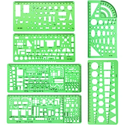 Image of 6 Pieces Plastic Measuring Templates Building Formwork Stencils Geometric Drawing Rulers for Office and School, Clear Green