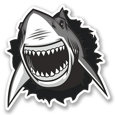 Image of 2 x 10cm Great White Shark Vinyl Sticker iPad Laptop Helmet Car Bike Skate #5255 (10cm 10cm)