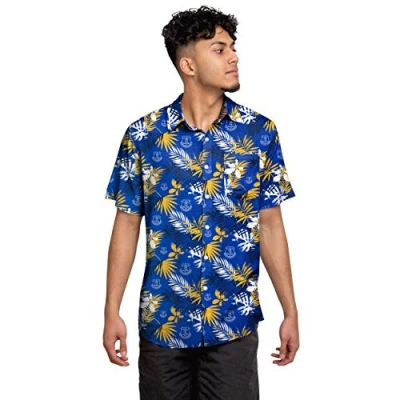 Image of FOCO Football Club Tropical Short Sleeve Button Up Summer Floral Shirt Premier League (XX Large, Everton FC)