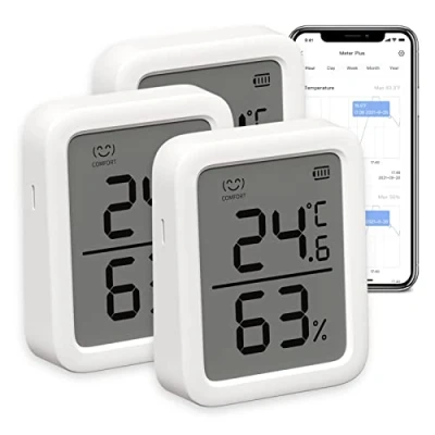 Image of SwitchBot Indoor Thermometer Hygrometer 3 Pack, Temperature Humidity Sensor with Smart Alert &amp; 68 Day Data Storage, 3In Bluetooth Room for Baby Home Garage Greenhouse