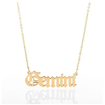 Image of Minegreet Old English Zodiac Necklace for Women, Horoscope Birth Star Sign Letter Astrology Constellation Birthday Gift (Gemini Gold)