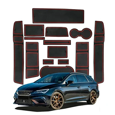 Image of SHAOHAO for Seat Leon MK3 FR ST/Cupra 5F 2017 2021 Rubber Mats Centre Console Non Slip Mats, Drink Holder Mat Door Slot Storage Box Accessories