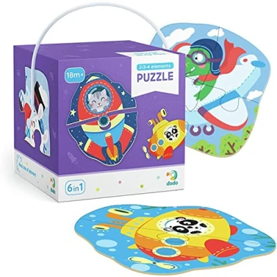 Image of Dodo D300154 Educational 2 3 4 Elements Transport Puzzle 18 Pieces, Various