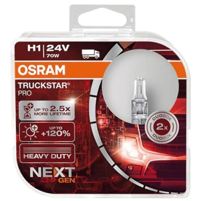 Image of OSRAM TRUCKSTAR PRO H1 halogen headlamp, 64155TSP HCB, 24 V commercial vehicle, duobox (2 units), Silver, Duo Box