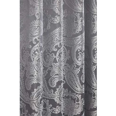 Image of Emma Barclay Fully Lined Curtains for Bedroom Living Room Jacquard Pencil Pleated Two Panel Paisley Damask Duchess Collection (46 x 72 Inch)(Silver)