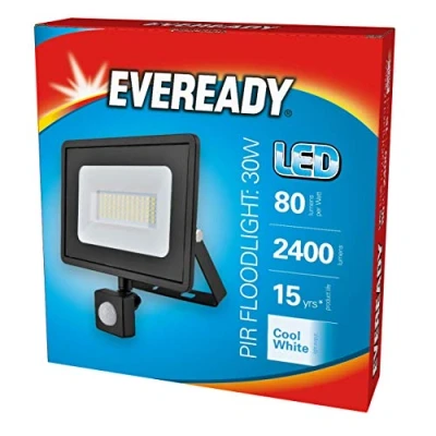 Image of Eveready Black 30w LED PIR Floodlight Cool White / 4000k (S13950)