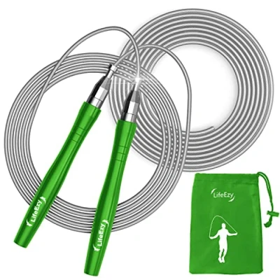 Image of Jump Rope, High Speed Weighted Rope Premium Quality Tangle Free Self Locking Screw Design Ropes for Fitness Skipping Workout Fitness, Crossfit &amp; Home Exercises (Green)
