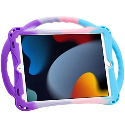 Image of Kids Case for iPad 10.2 9th Gen (2021)/8th (2020)/7th (2019), TopEsct Shockproof Handle Stand Compatible with 7th/8th/9th 10.2(Purple&amp;Turquoise)