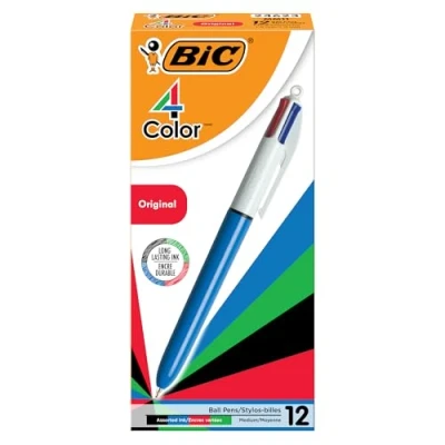Image of Bic,12 Count (Pack of 1),MM11 4 Color Ballpoint Pen, Medium Point (1.0mm), Assorted Inks, 12 Count, red