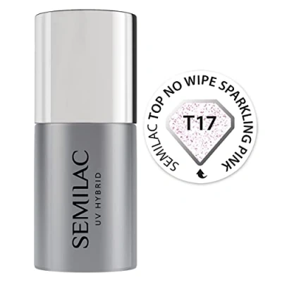 Image of Semilac Top No Wipe Sparkling Pink T17 Coat for UV Nail Polish 7ml