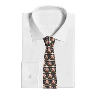 Image of Dwrepo Christmas pig Print Men&#039;s Tie Soft Silk Formal Necktie Fashion Wedding Neck For Business, Black, One Size, Size