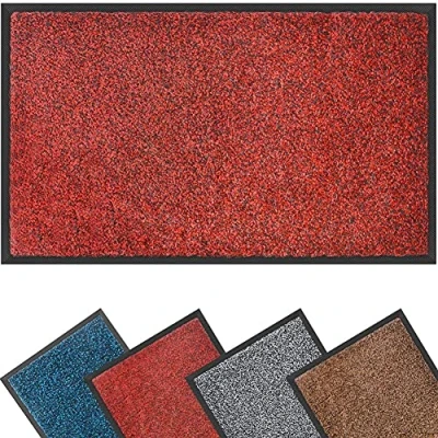 Image of eXtreme Dirt Trapper Door Mat for Indoor &amp; Outdoor Washable Barrier Mat, Heavy Duty Non Slip Entrance Rug Shoes Scraper, Super Absorbent Front Carpet (60 x 150cm, Black Red)