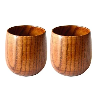 Image of AMACOAM Jujube Wood Cup, Wooden Cup Tea Set Natural Mug for Coffee Beer Juice Milk (2pcs/Set)