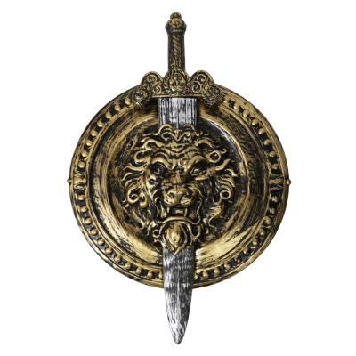 Image of ILOVEFANCYDRESS Gold and Silver Gladiator Shield Sword Fancy Dress Weapon Set