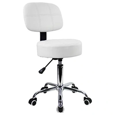 Image of KKTONER Round Rolling Stool with Back PU Leather Height Adjustable Swivel Drafting Work SPA Salon Stools Chair Wheels (White)