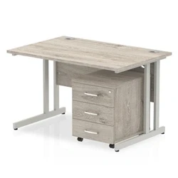 Image of Impulse 1200x800mm Desk Grey Oak WhiteCantilever Leg and Mobile Ped