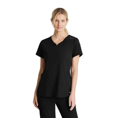Image of BARCO Skechers Vitality Aura Scrub Top for Women Curved V Neck Medical Top, 3 Pockets, 4 Way Stretch Women&#039;s Black, S