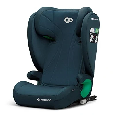 Image of Kinderkraft JUNIORFIX2 car seat for 4 12 Years, I Size 100 150 cm, Group 2/3, Toddler with Isofix, Adjustable Headrest, Reinforced Side protections, Wide and Comfortable seat, Blue
