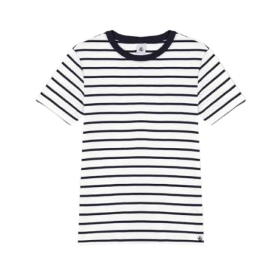 Image of Petit Bateau Women’s Short Sleeve T Shirt, White Marshmallow / Blue Smoking, XXS
