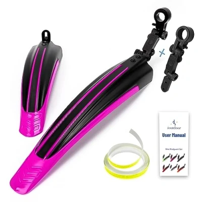 Image of ioutdoor Bike Mudguard Set with 27ft DIY Reflective Tape, Fenders Adjustable,Bicycle Front and Rear Mud Guard Fits for 20&quot;,22&quot;,24&quot;,26&quot;,27&quot;,28&quot; MTB Mountain Road Cycling (Black Pink)