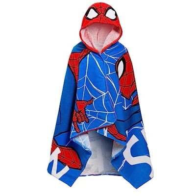 Image of SPIDER MAN Hooded Towel 100% Cotton Dress Up Avengers Poncho Kids Bath Beach Swimming Wrap Boys Changing Robe