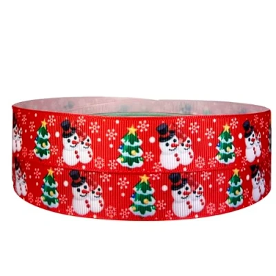 Image of SNOWMAN XMAS TREE FATHER Christmas 2M X 22mm wide Cake Ribbon Gift Wrap Decoration &amp; Decorating Ideas for Present Bows Toppers or Wrapping Bags Box Balloon String Cards Art Craft XM10
