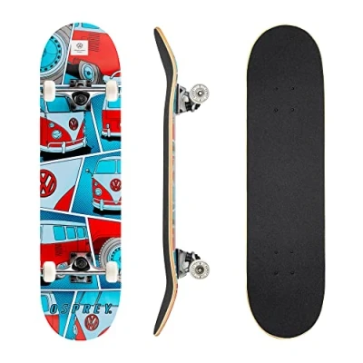 Image of Osprey Volkswagen Professional Skateboard for Beginners 31 Inch Double Kick Concave Adult with ABEC 7 Bearings 100KG Max User Weight Official VW Designs