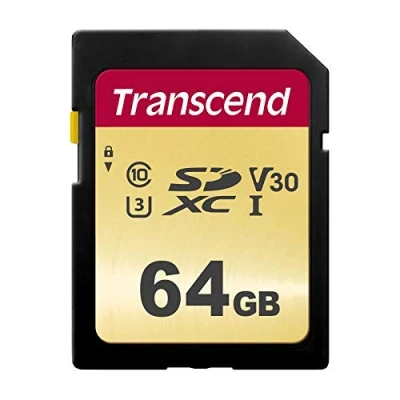 Image of Transcend 64GB SDXC 500S Memory Card UHS I, C10, U3, V30, 4K, Full HD, MLC, Up to 95/50 MB/s (Ideal for DSLR cameras and advanced camcorders) TS64GSDC500S