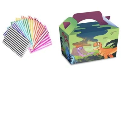 Image of MustBeBonkers 10 Party Boxes Themed Character Loot Treat Box plus FREE Paper Bags (Dinosaur)