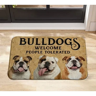 Image of Traqunn Welcome Doormat,Bulldogs People Tolerated Doormat,Outdoor Door Mat,Personalized Doormat,24X16 In