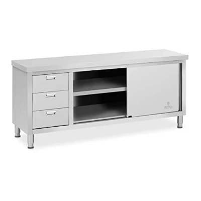 Image of Royal Catering RCSSCB 200X60 S Work Cabinet Stainless Steel 200 x 60 85 cm 600 kg Load Capacity 3 Drawers