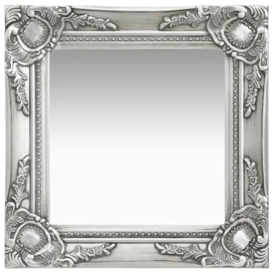 Image of vidaXL Wall Mirror with Ornate Baroque Style Wooden Frame, Silver, 40x40 cm, Square, mounted for Dressing Room