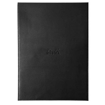 Image of RHODIA 218189C Case Clipboard + Stapled Notepad No. 18 Black A4 Lined 80 Detachable Sheets White Clairefontaine Paper g/m Pencil Holder Faux Leather