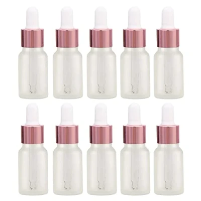 Image of JamHooDirect 10Pcs, 10ml Glass Dropper Bottles with Pipettes, Mini Empty for Essential Massage oils/Chemical Liquid (frosted clear/rose gold cap)