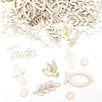 Image of Baby Shower Decorations,100 Pcs Wooden Table Confetti Neutral Decorations Christening Wood Fish Crosses Confirmation Ornament Communion