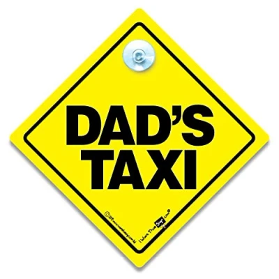 Image of Dad&#039;s Taxi Car Sign, Dads Suction Cup Window Daddy&#039;s Sign Super Bright Advisory Vehicle in Yellow and Black Font 14cm x 2cm