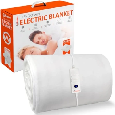 Image of Wärmer Electric Blanket Double Size Underblanket, 3 Heat Settings, Bed Warmer with Overheat Protection Machine Washable Tie Down